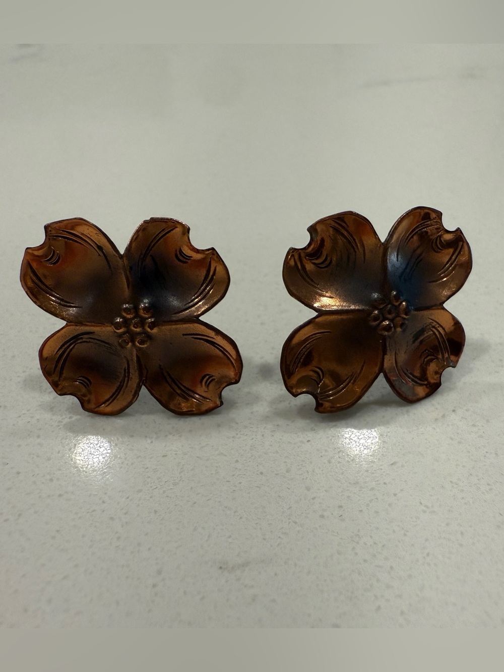 Sterling Flower Clip-On Earrings -Gold Tone